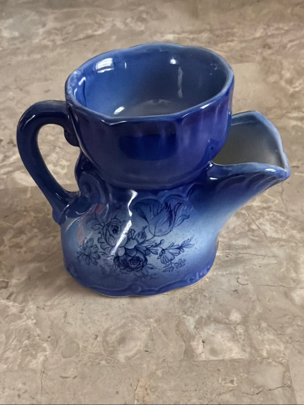 Vintage Blue Floral Ceramic Shaving Mug